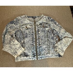 Women's Plus SZ14/16 Acid Wash Trucker Denim Zip Front Jean Jacket Lightweight